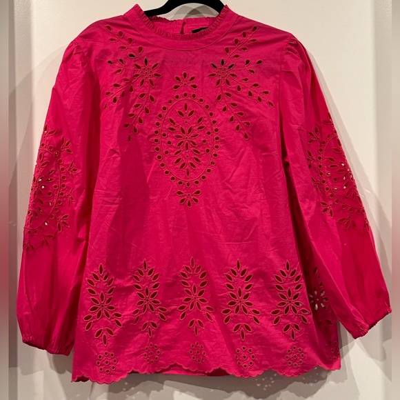 J CREW XL Fuchsia Pink Embroidered Eyelet blouse - Picture 1 of 10